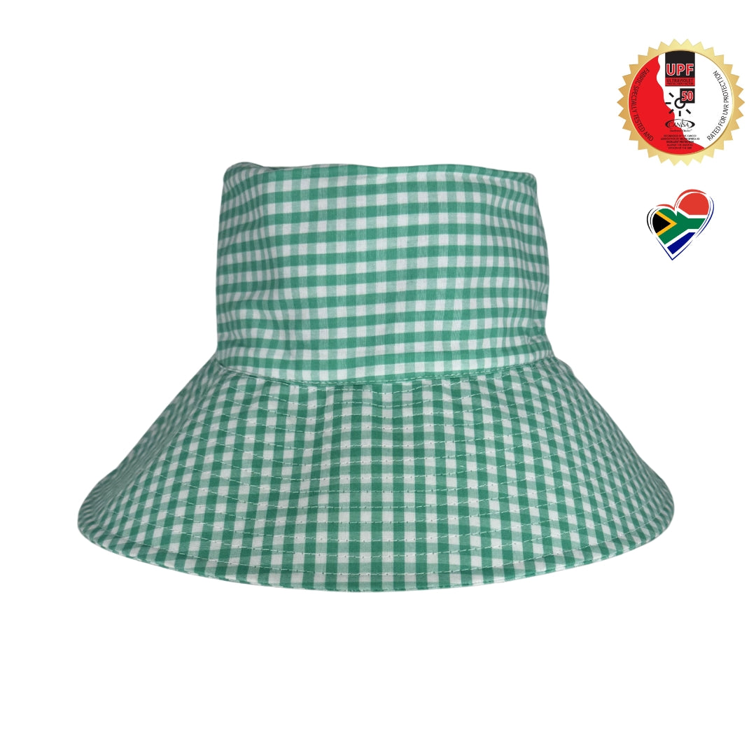 Teal Gingham | Ultra Wide Brim Bucket Hat