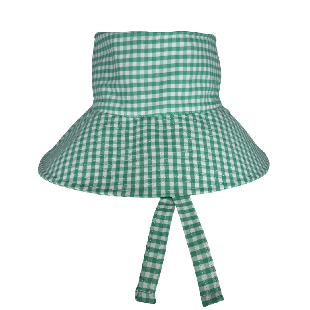 Teal Gingham | Ultra Wide Brim Bucket Hat