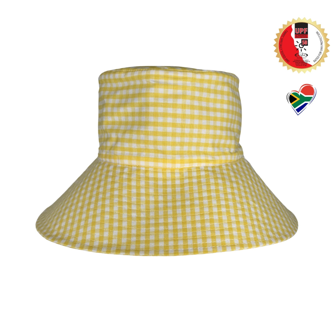 Yellow Gingham | Ultra Wide Brim Bucket Hat