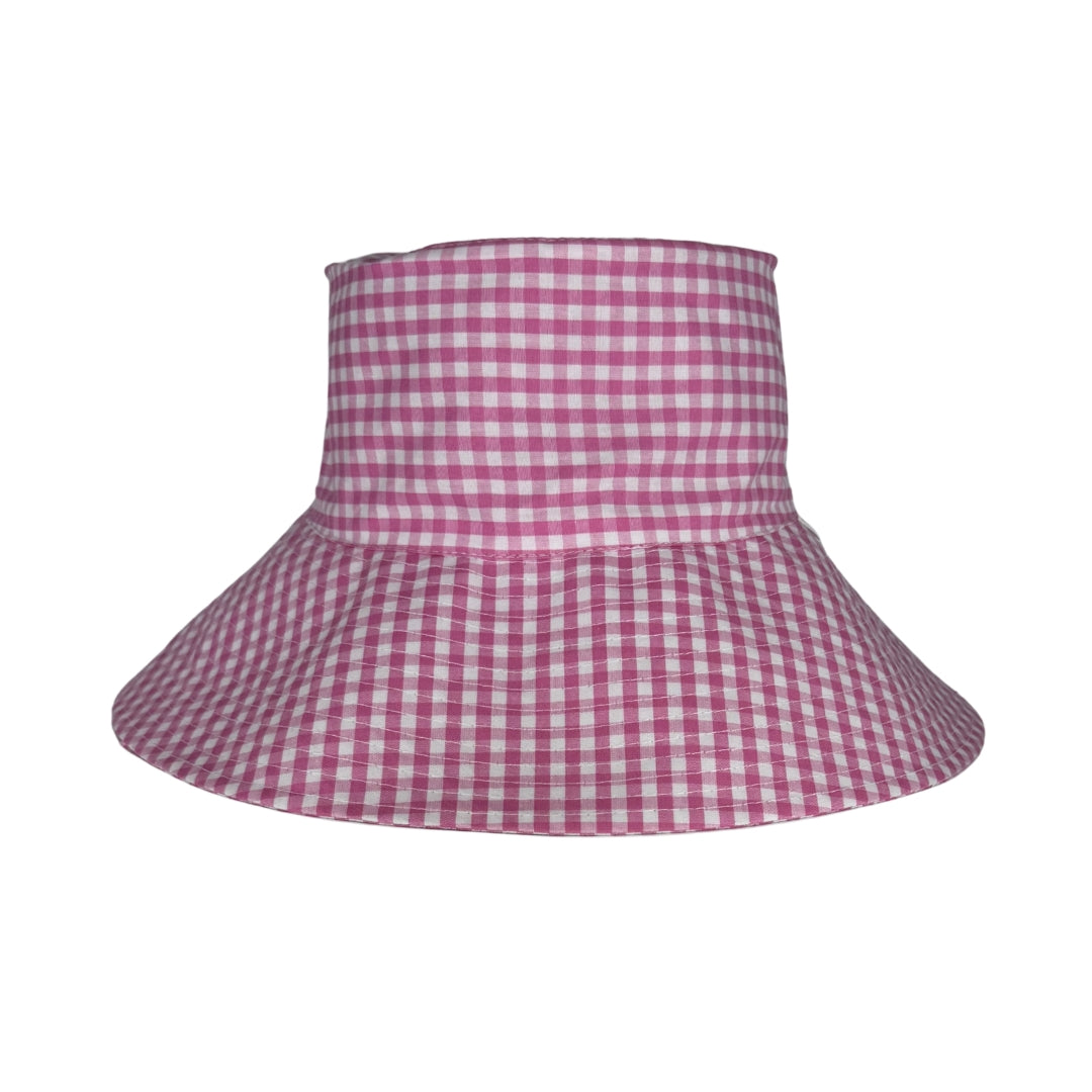 Pink Gingham | Ultra Wide Brim Bucket Hat