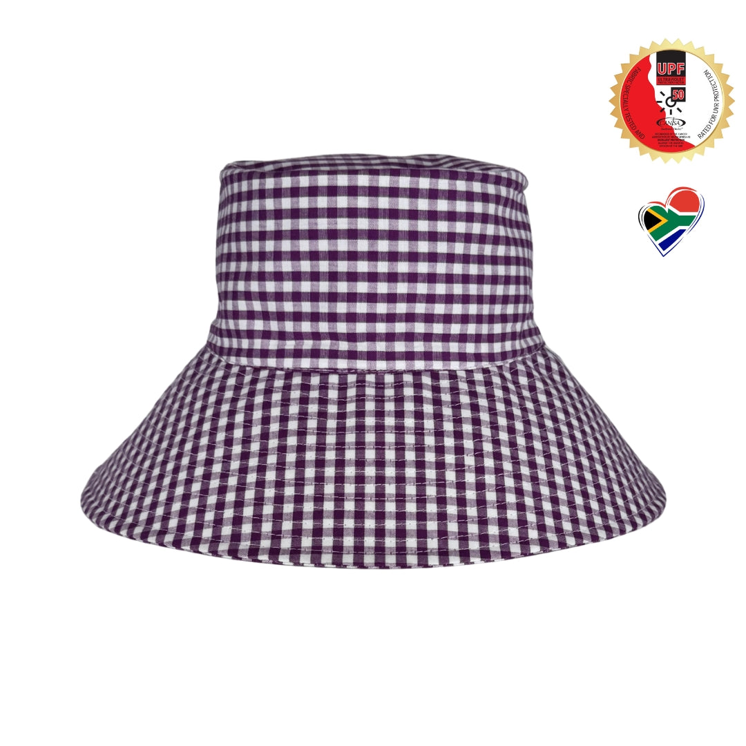 Purple Gingham | Ultra Wide Brim Bucket Hat