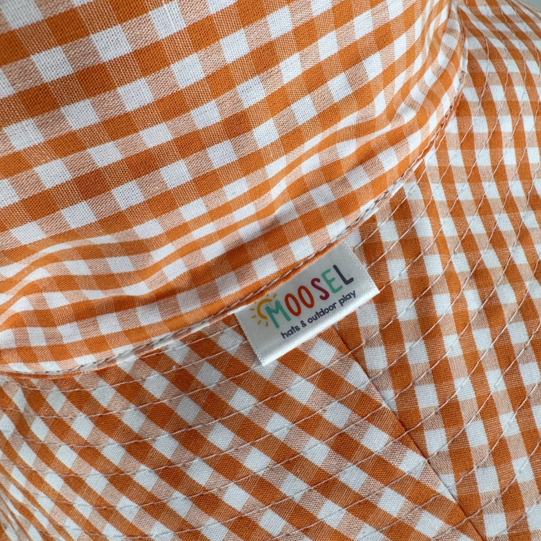 Orange Gingham | Ultra Wide Brim Bucket Hat