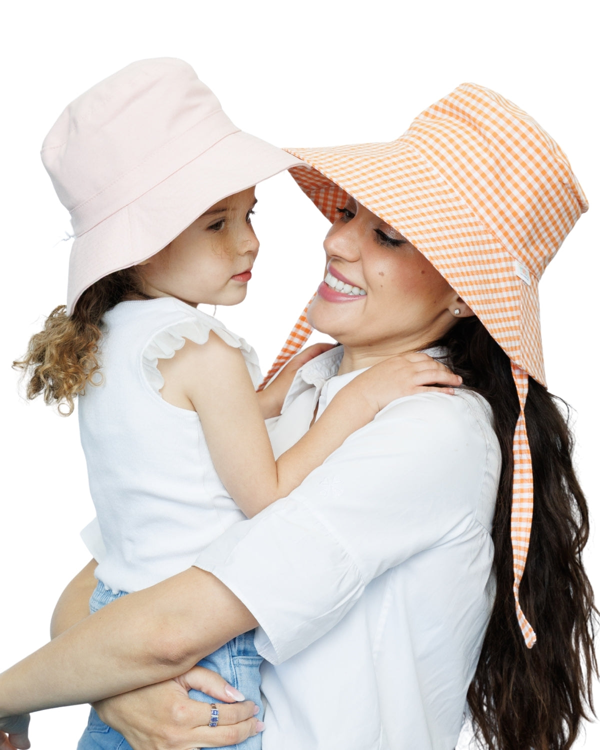 Orange Gingham | Ultra Wide Brim Bucket Hat