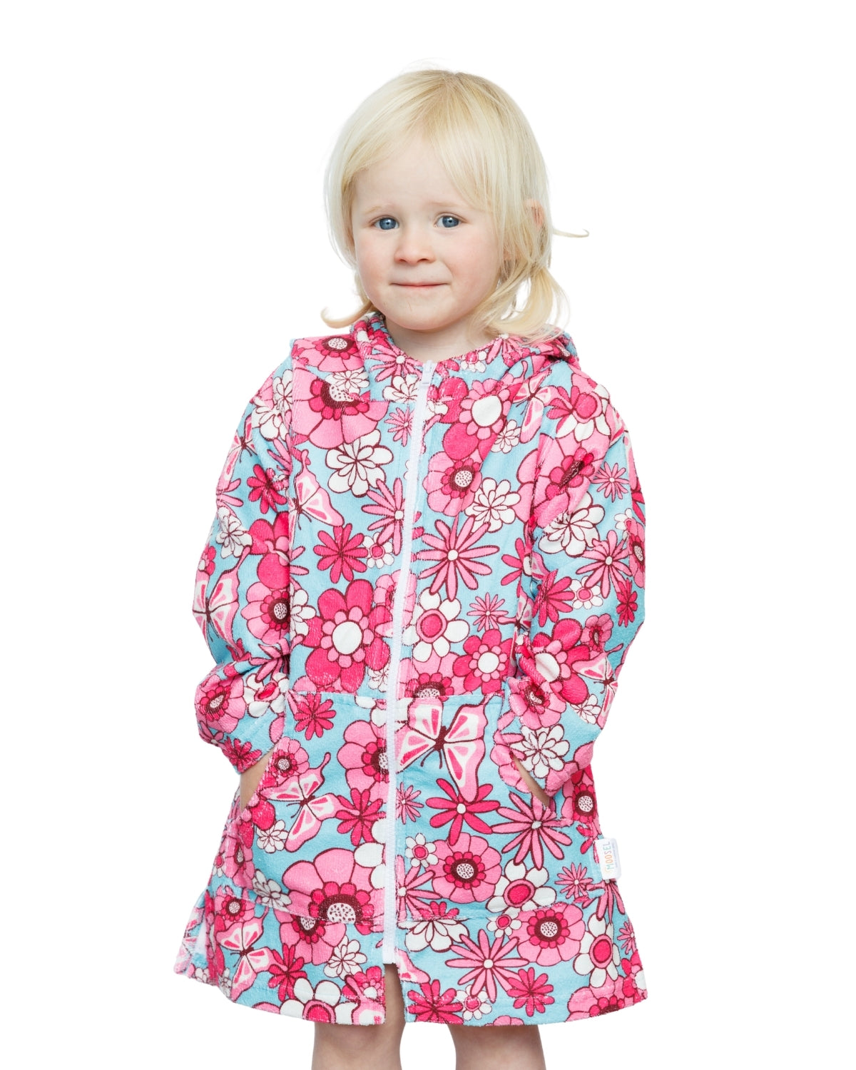 Pink Teal Floral & Butterflies| Hooded Beach Towel, Full Zip