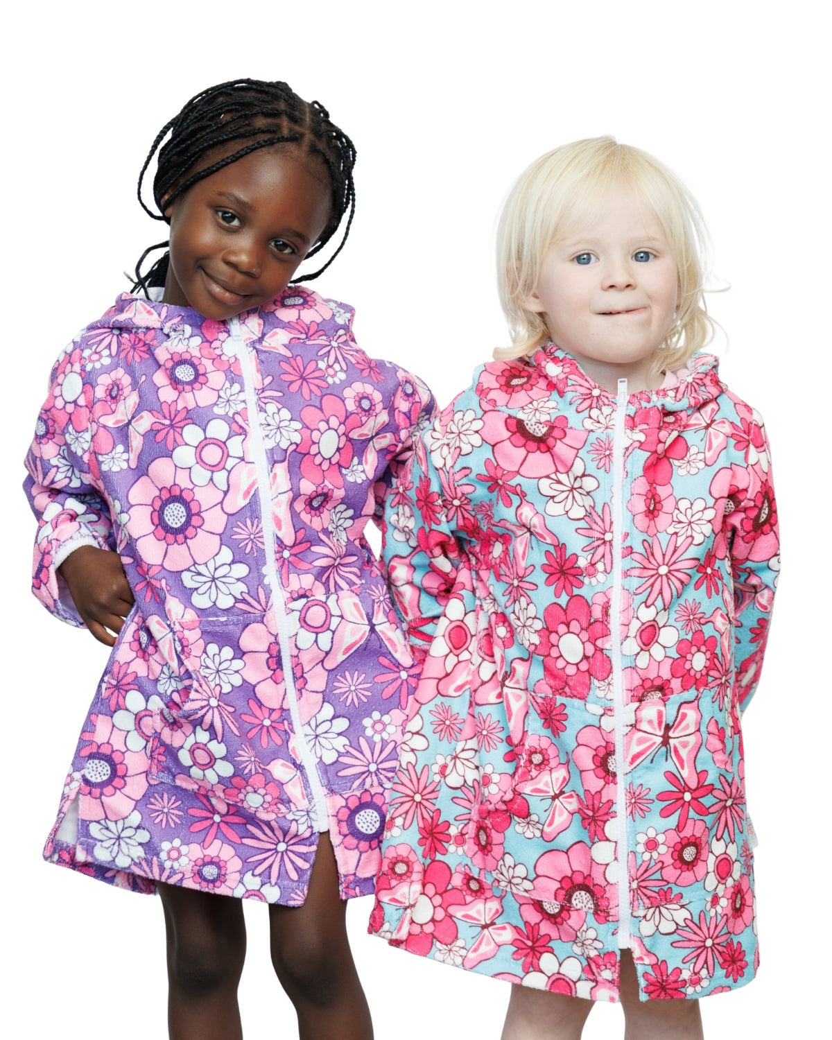 Purple Pink Floral & Butterflies | Hooded Beach Towel, Full Zip