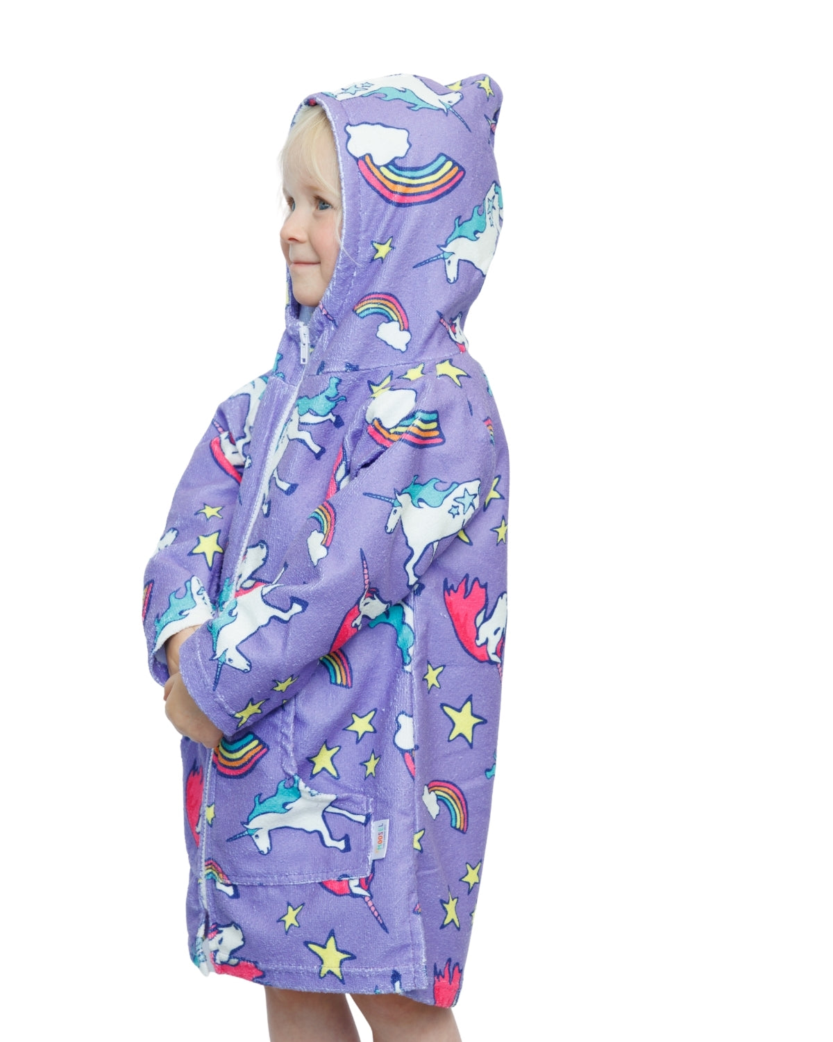 Magical Unicorns, Rainbow & Stars | Hooded Beach Towel, Full Zip
