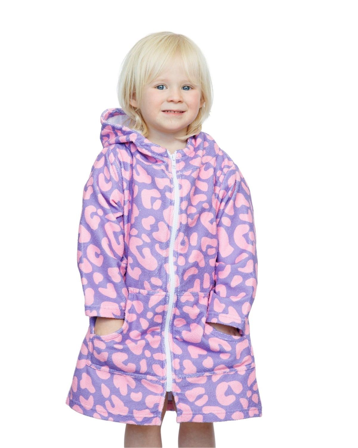 Purple Pink Leopard Print | Hooded Beach Towel, Full Zip