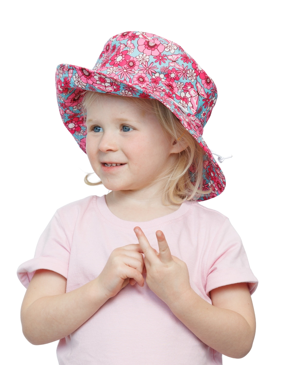 Teal Pink Floral & Butterflies | Kids Bucket Hat