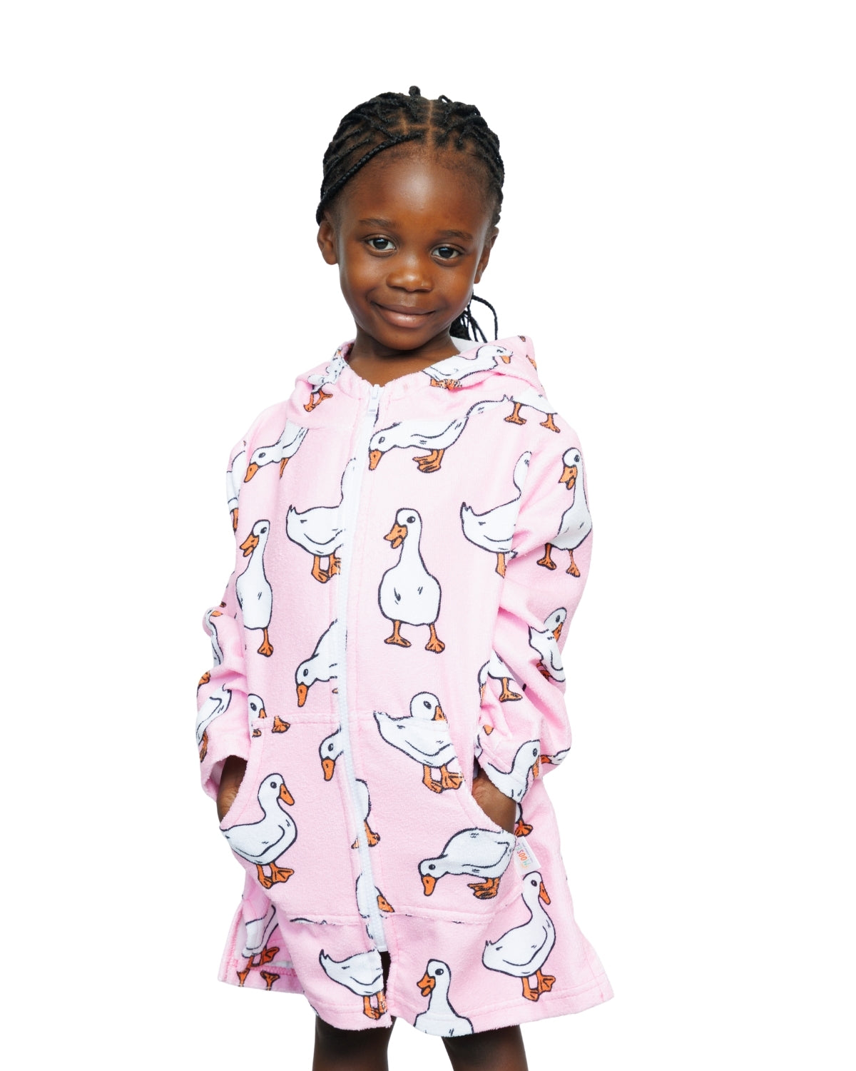 Pink White Ducks | Hooded Beach Towel, Full Zip