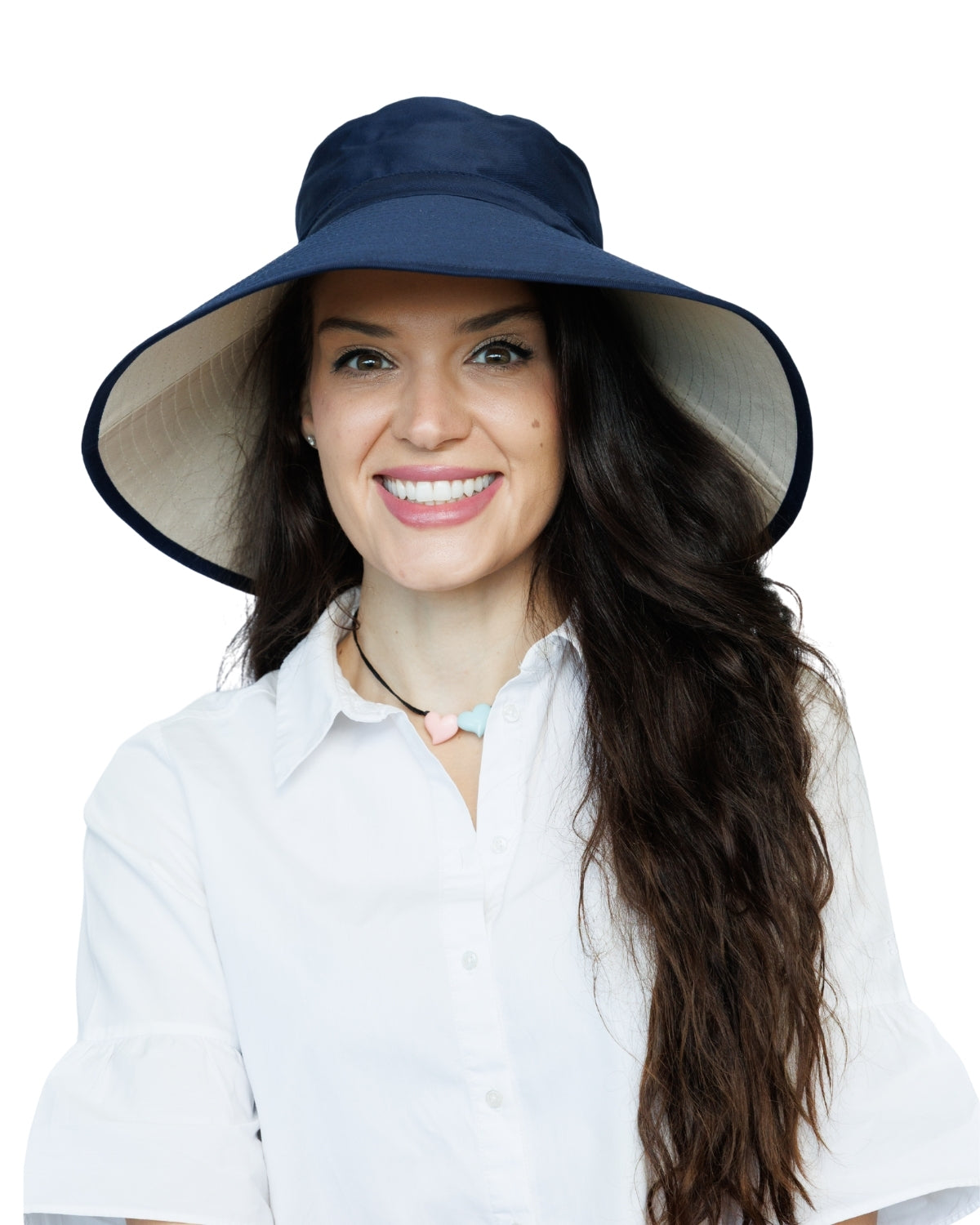 Navy/Beige | Ladies Ultra Wide Brim Bucket Hat