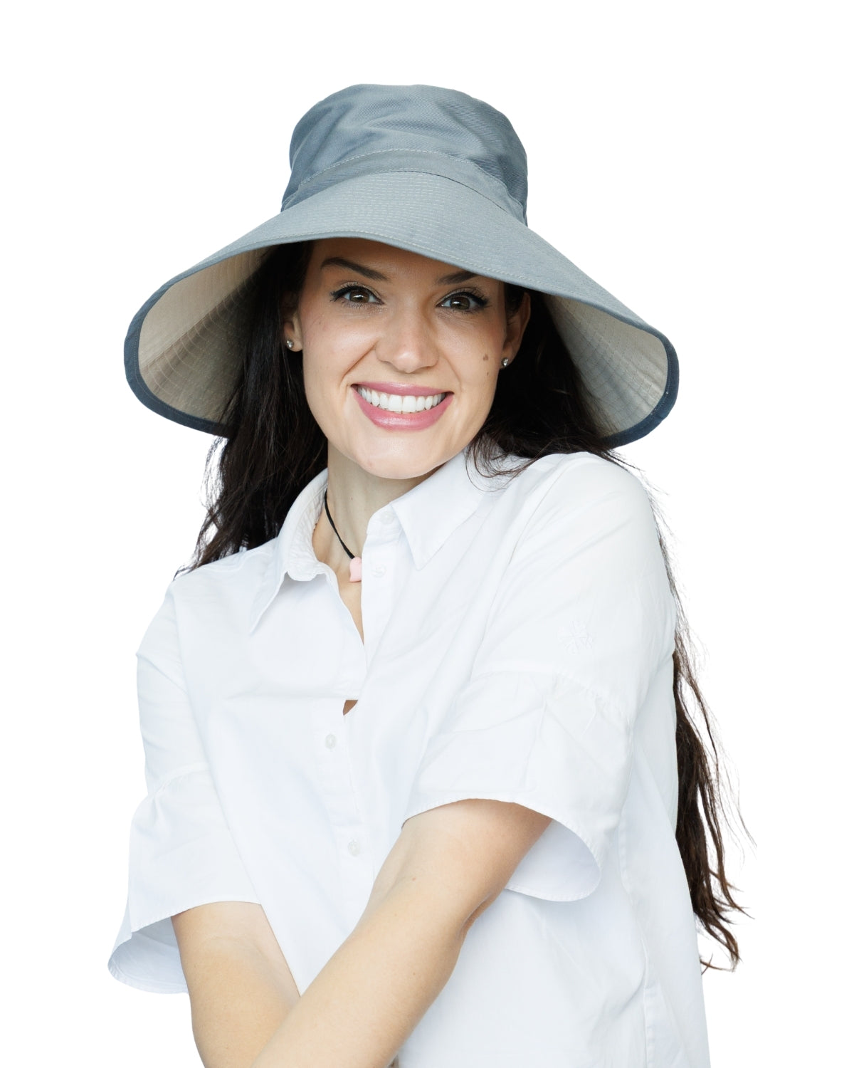 Grey/Beige | Ladies Ultra Wide Brim Bucket Hat