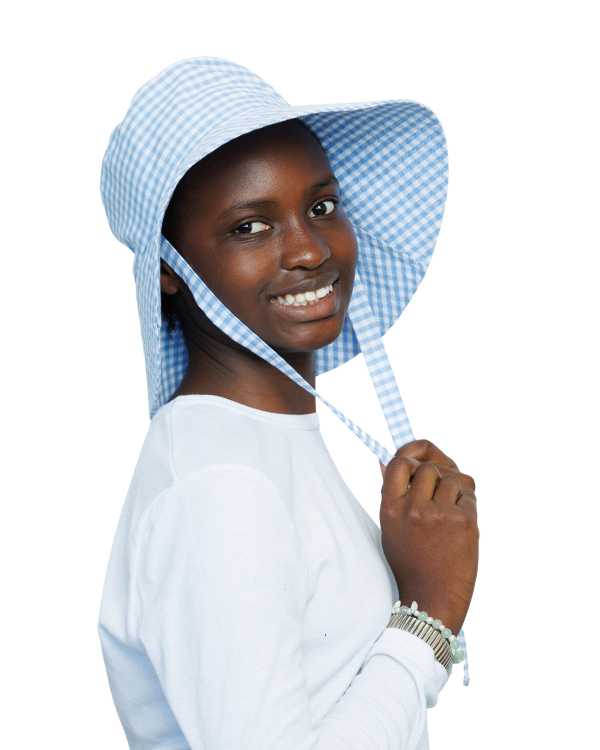 Blue Gingham | Ultra Wide Brim Bucket Hat