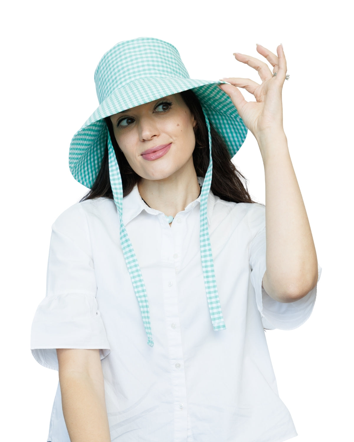 Teal Gingham | Ultra Wide Brim Bucket Hat