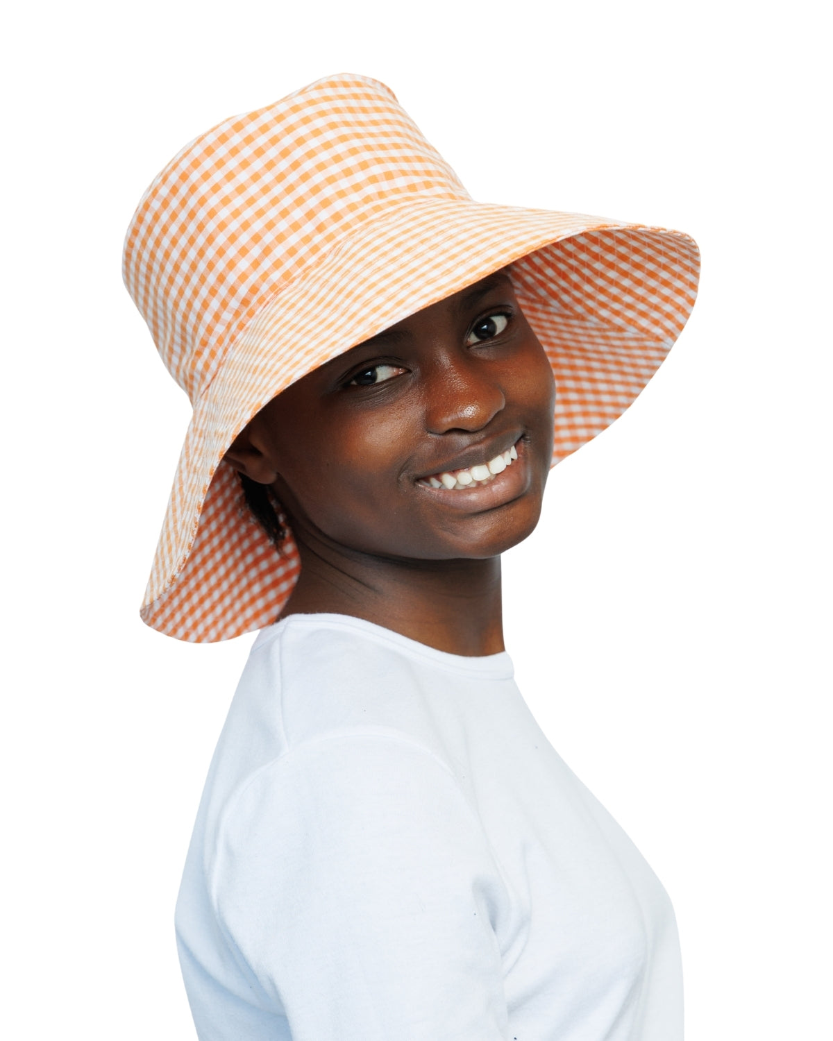 Orange Gingham | Ultra Wide Brim Bucket Hat