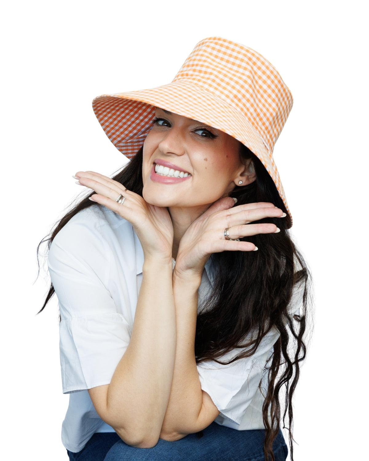 Orange Gingham | Ultra Wide Brim Bucket Hat