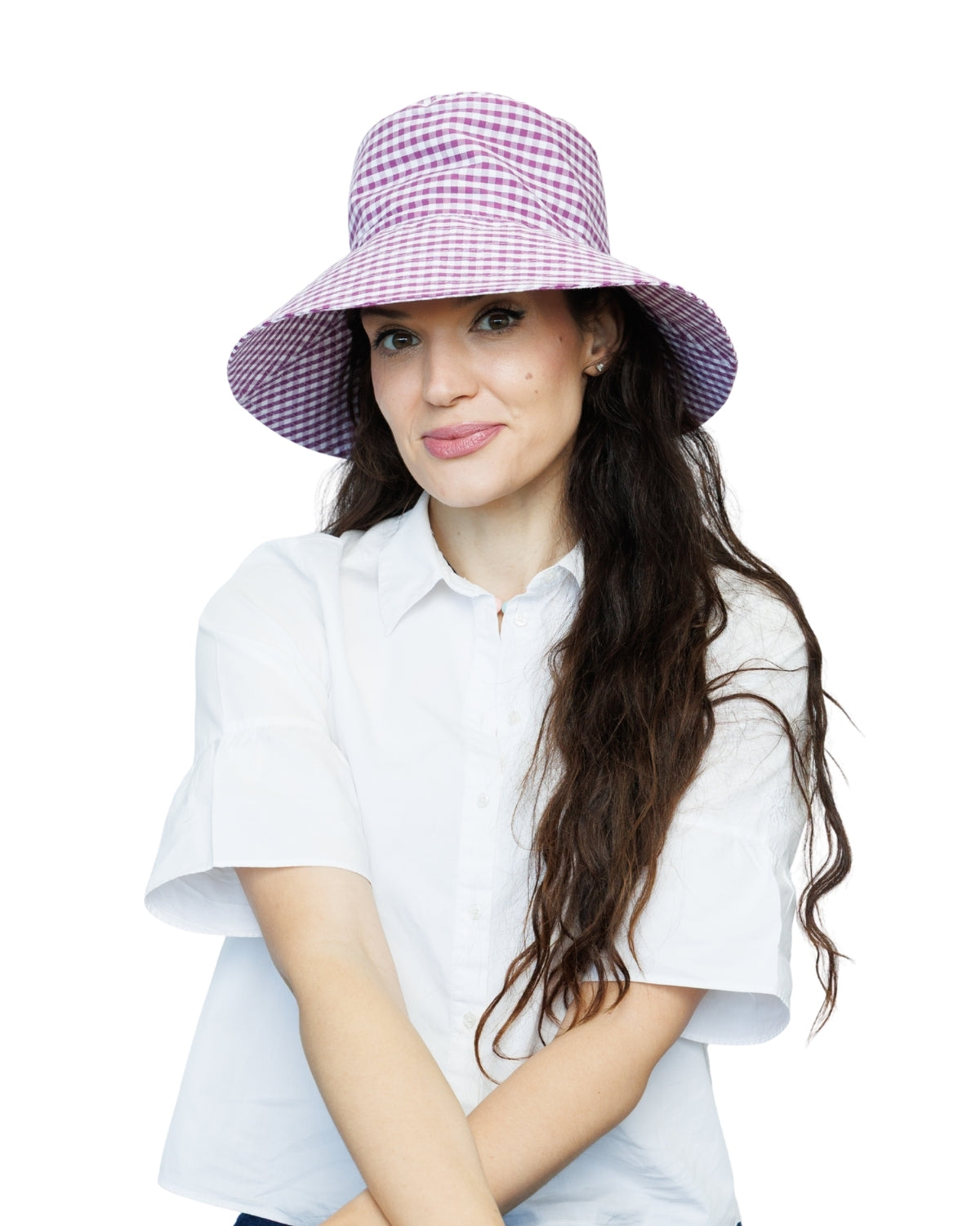 Purple Gingham | Ultra Wide Brim Bucket Hat