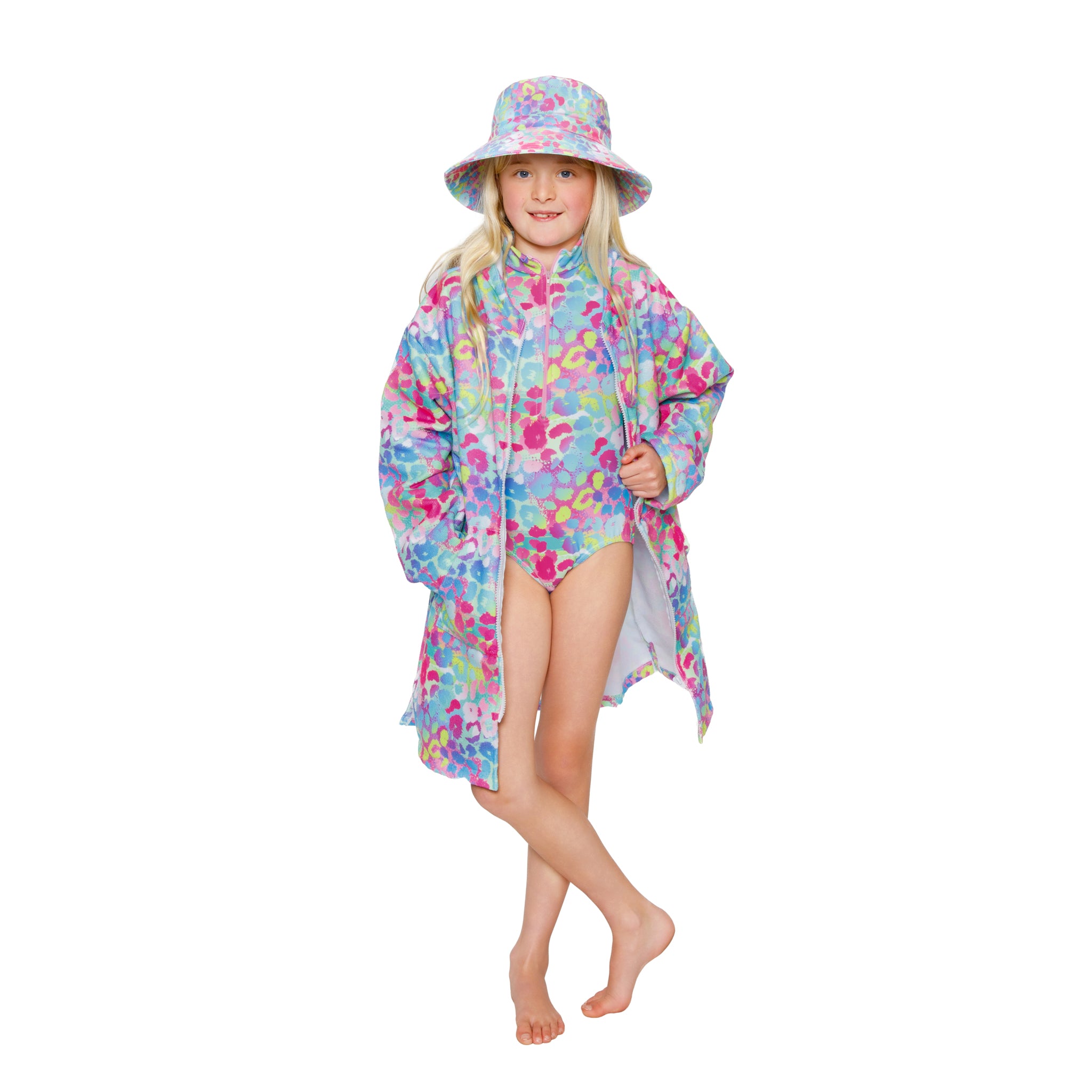 Girls Leopard Print Hooded Towel | Full Zip, Long Sleeve