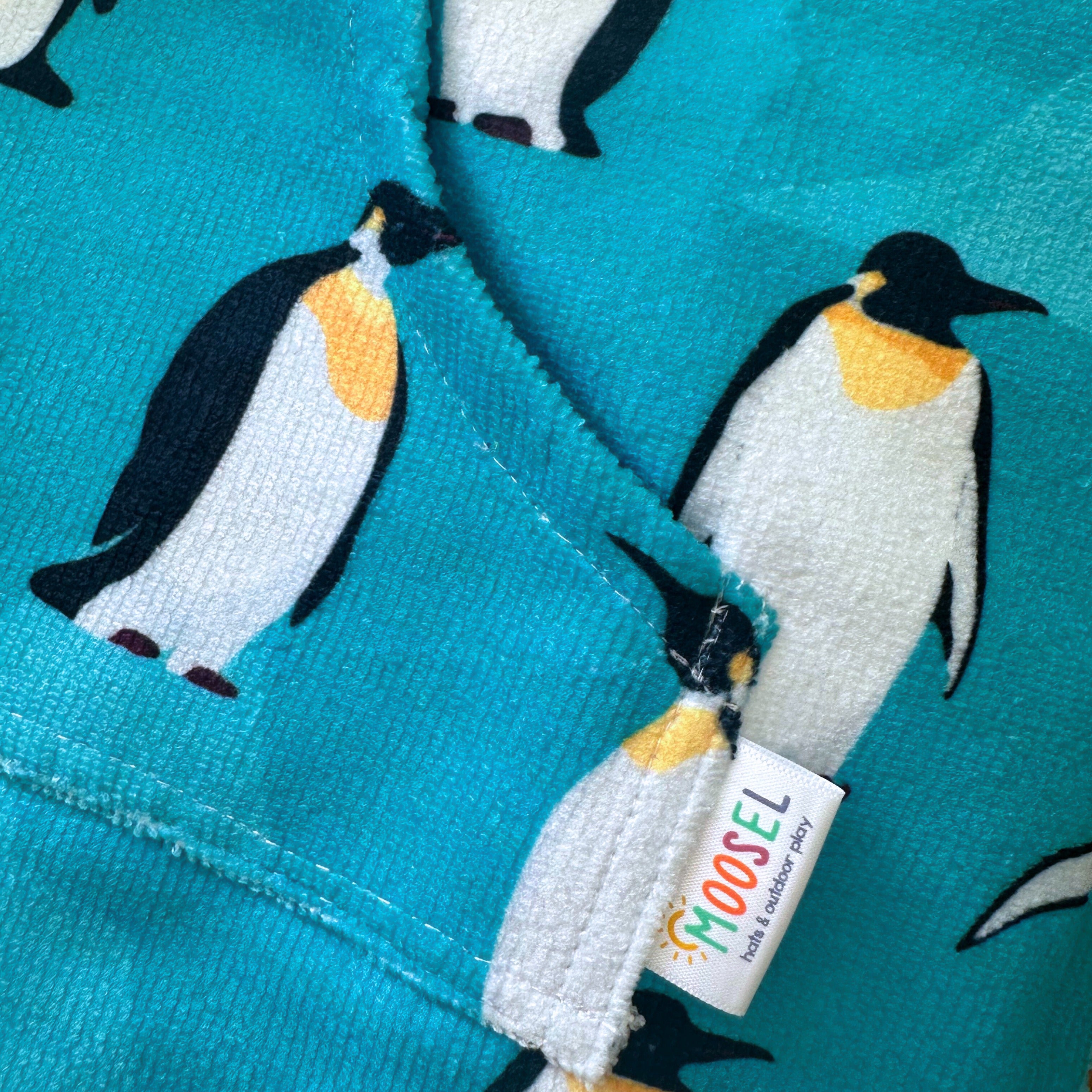 Kids Penguins Hooded Towel. Beach accessory. Hoodie to cover head. Long Sleeves. Front Zip & Pockets. UPF50+ Certified