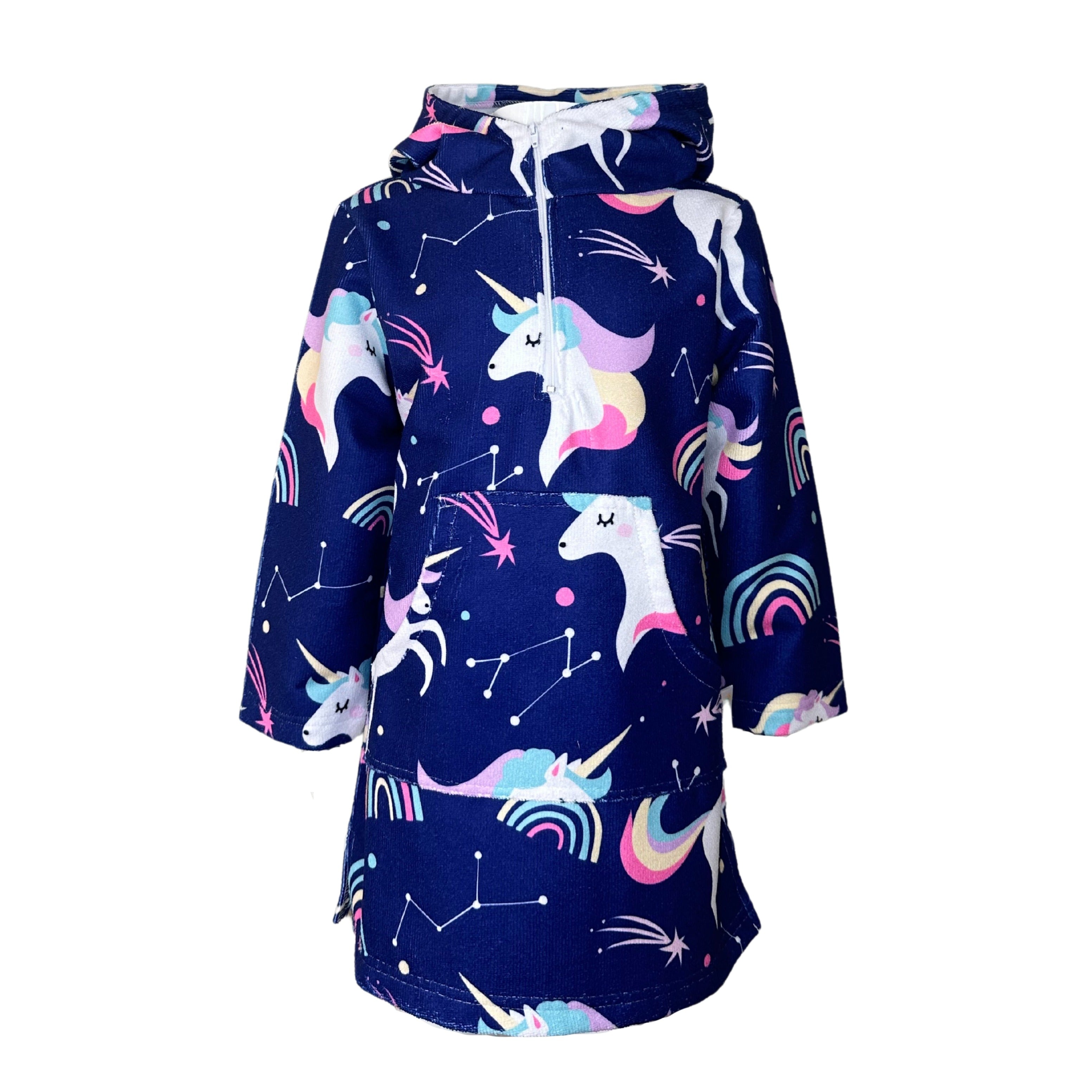 Girls Unicorns & Rainbows |Hooded Towel, Front Zip