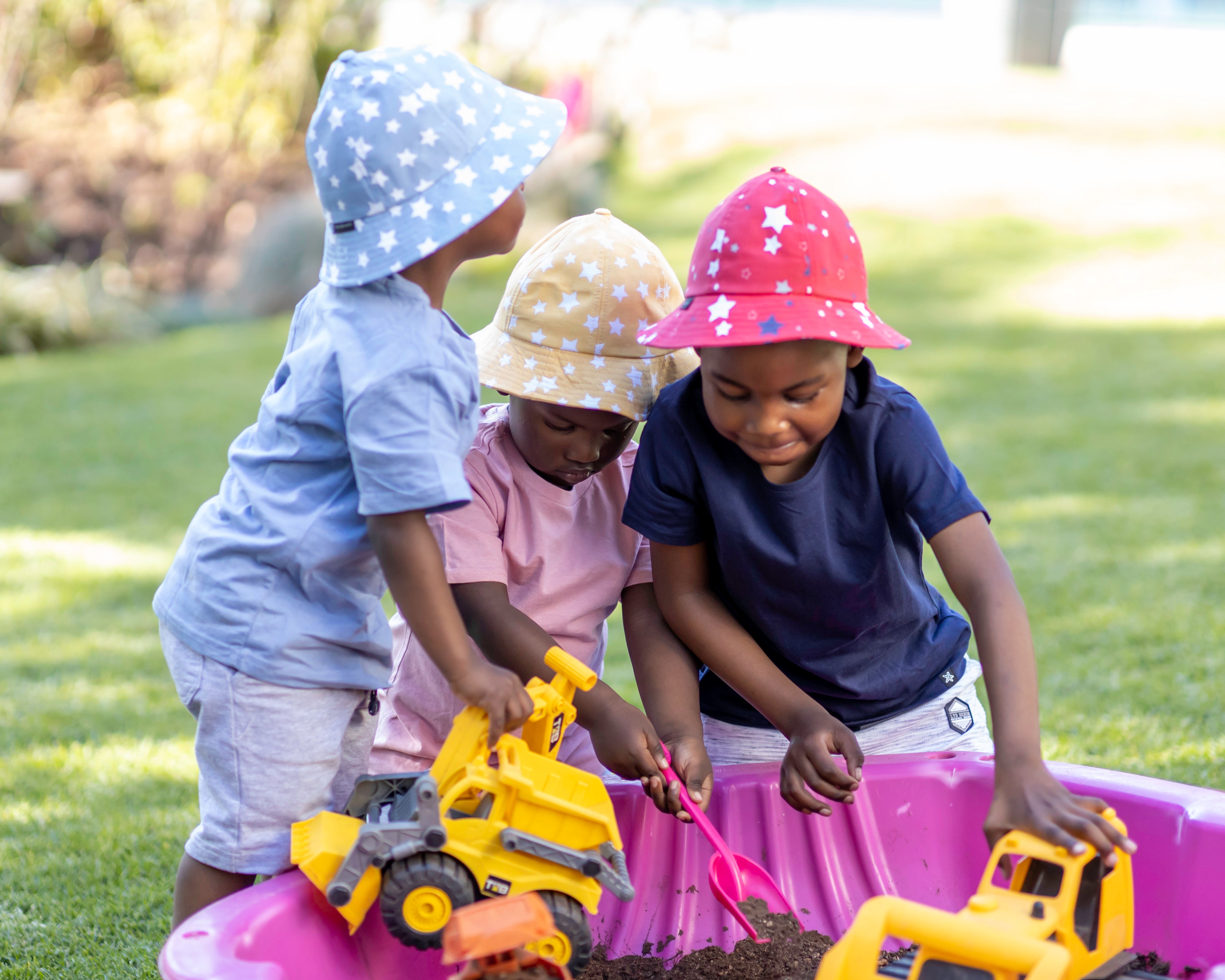Toddler Baby Yellow with Stars Sun Hat . Extra wide brim for sun protection. UPF50+