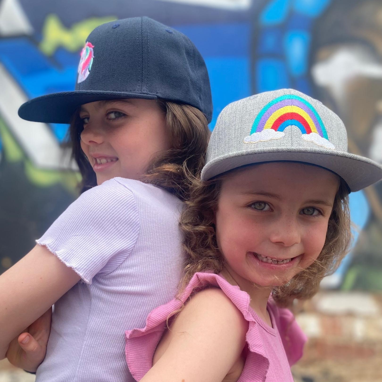 Girls Unicorn Print Navy Flat Peak Cap