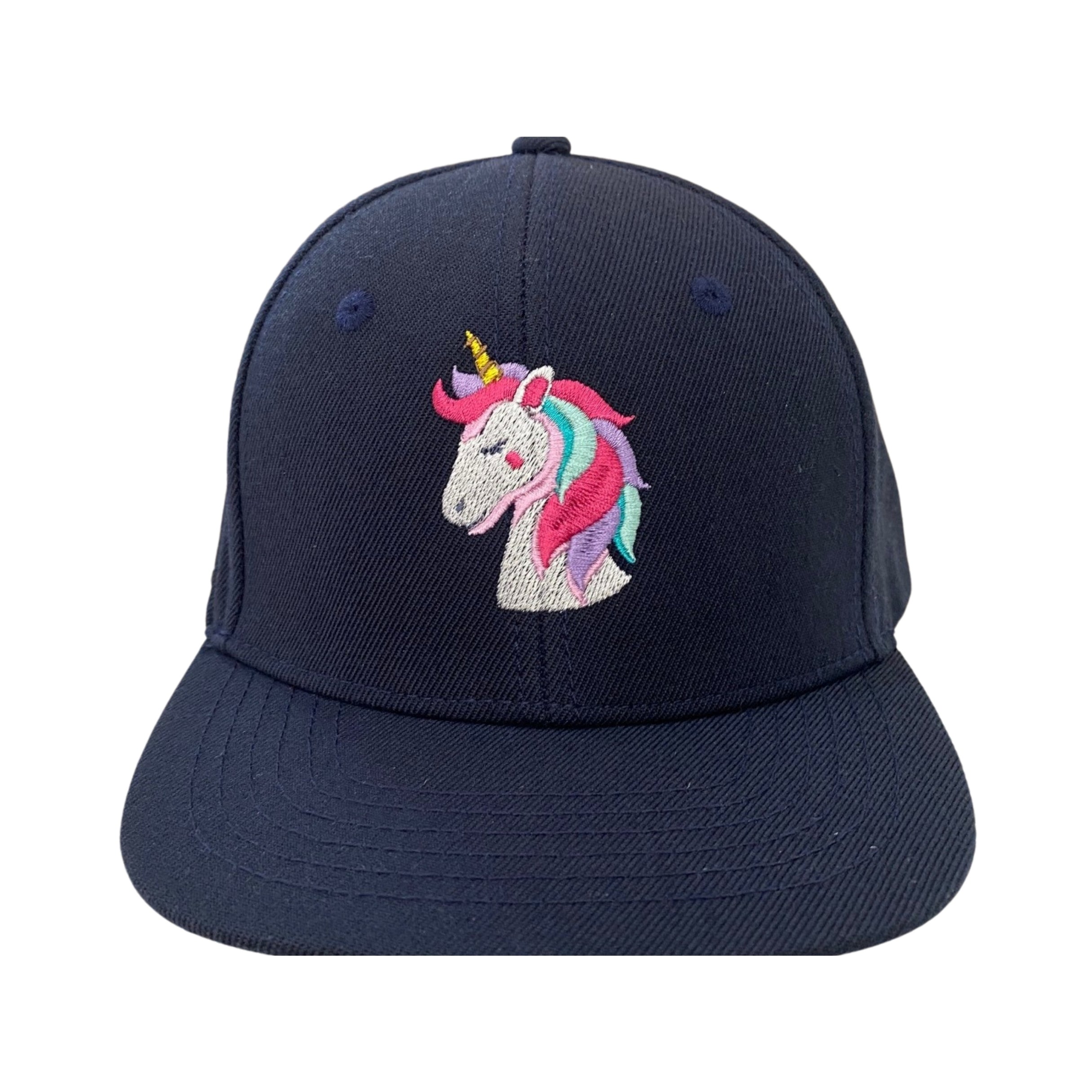 Girls Unicorn Print Navy Flat Peak Cap