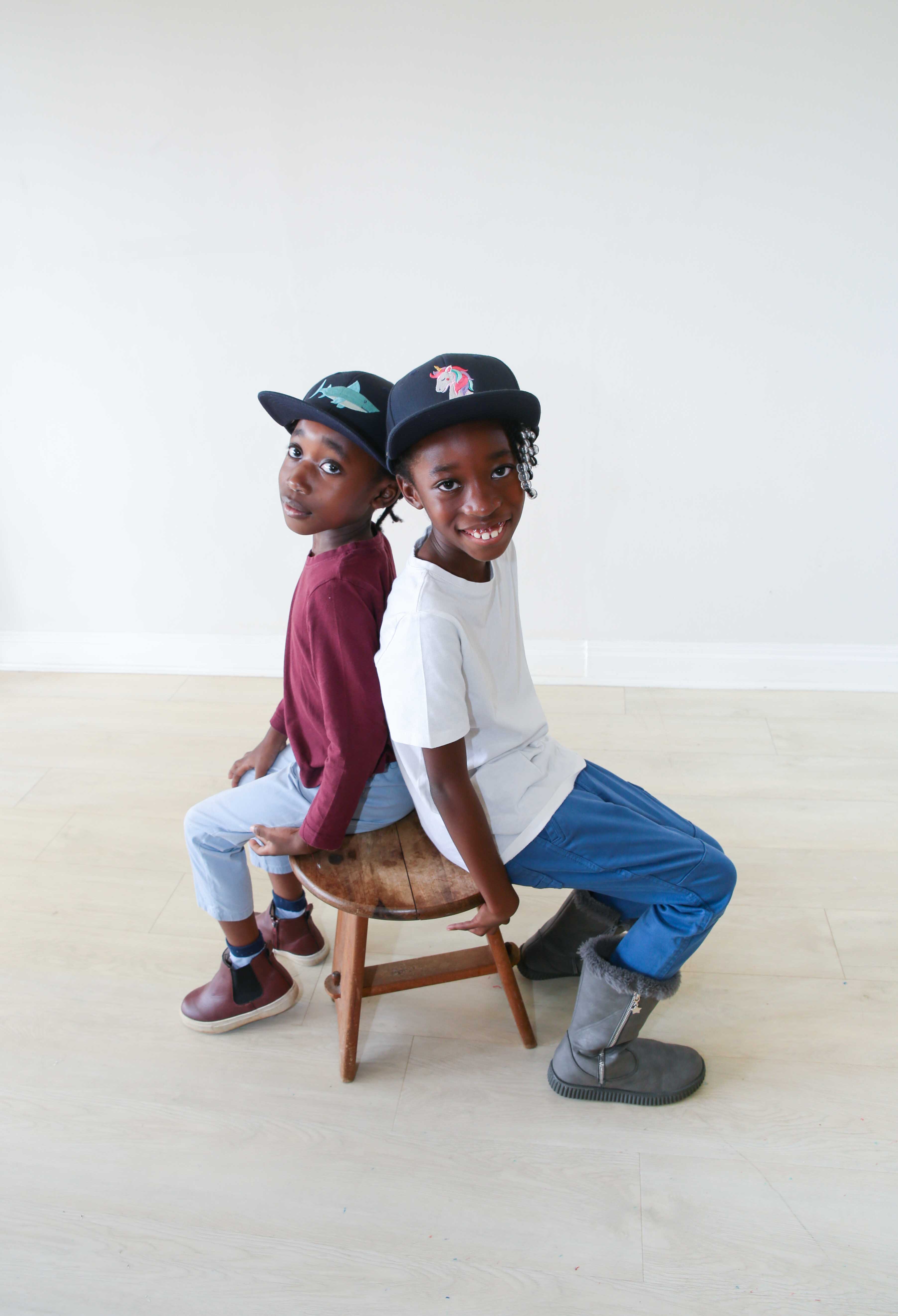 Girls Unicorn Print Navy Flat Peak Cap