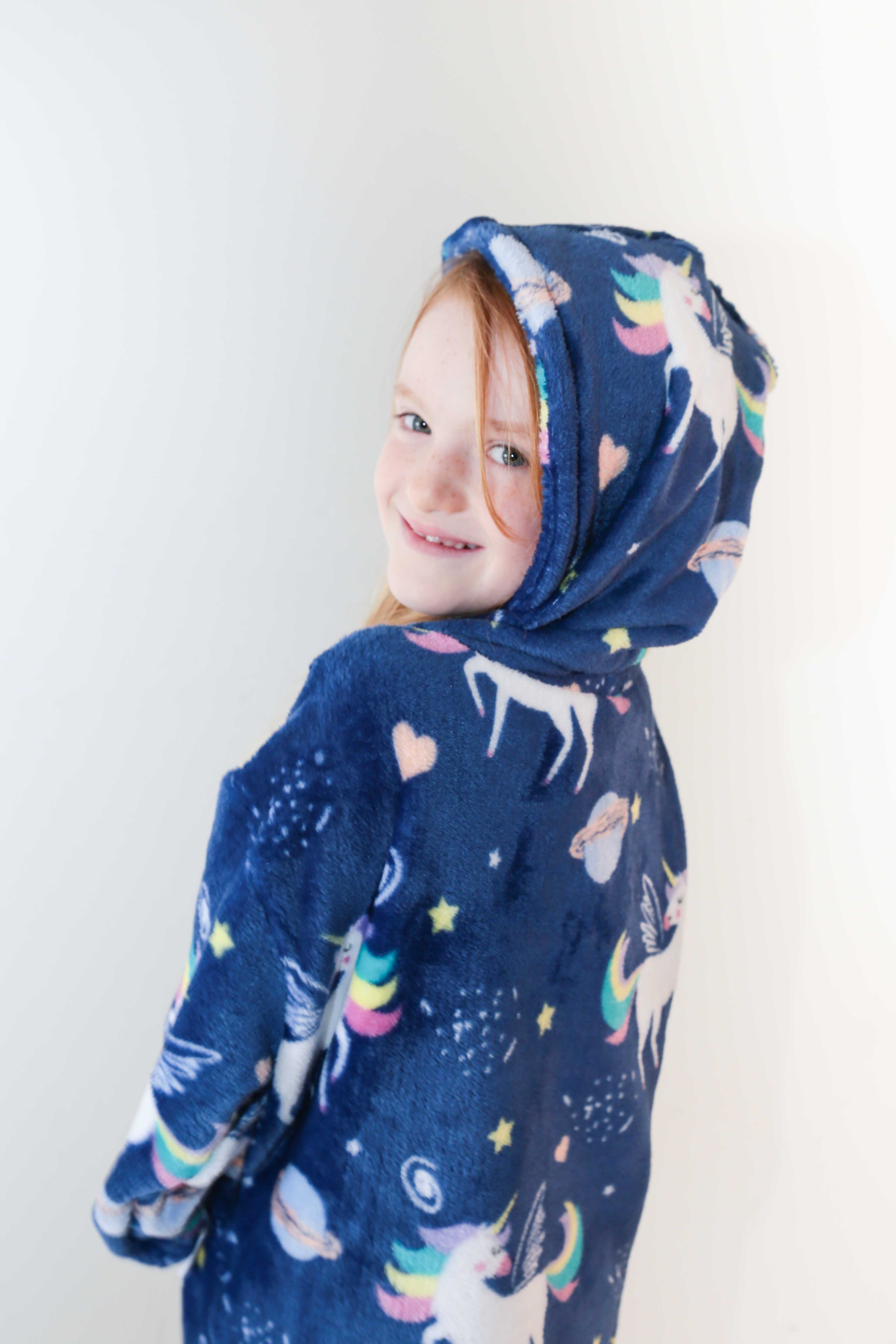 Girls Purple Unicorns Warm Hooded Fleece