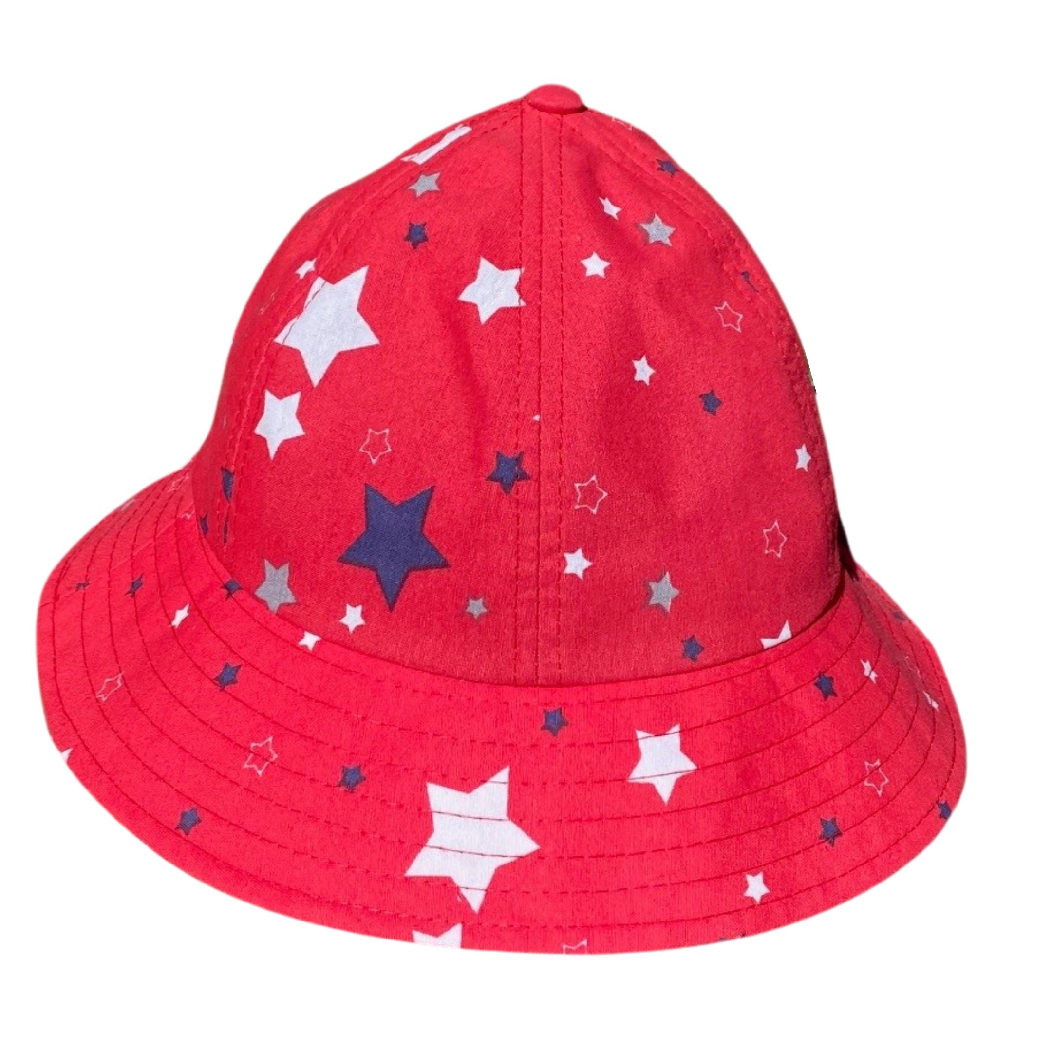 Toddler Baby Red with stars sun Hat. Extra wide brim for sun protection. UPF50+ Adjustable strap.
