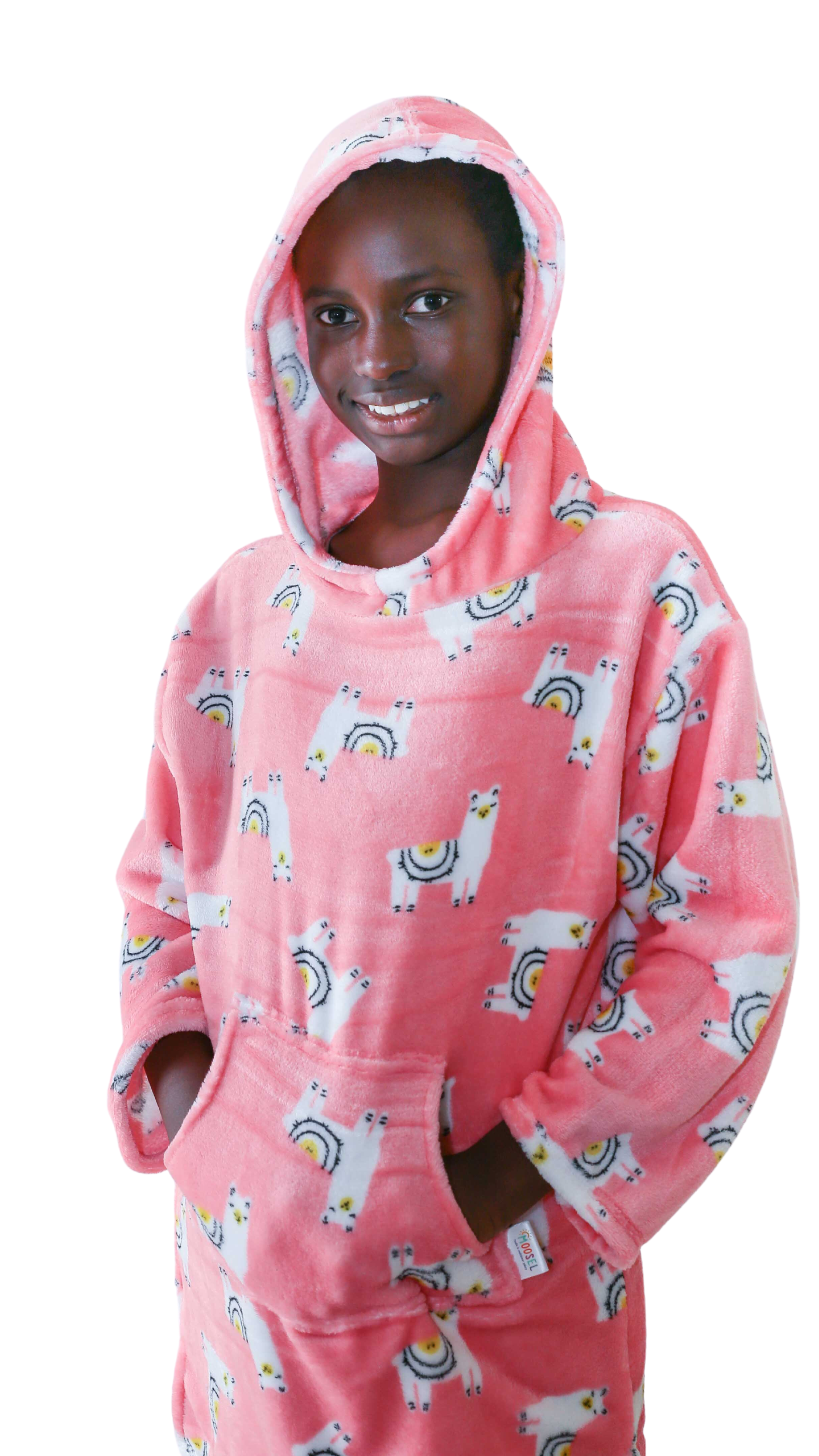 Hooded Fleece Blanket Poncho LLAMAS