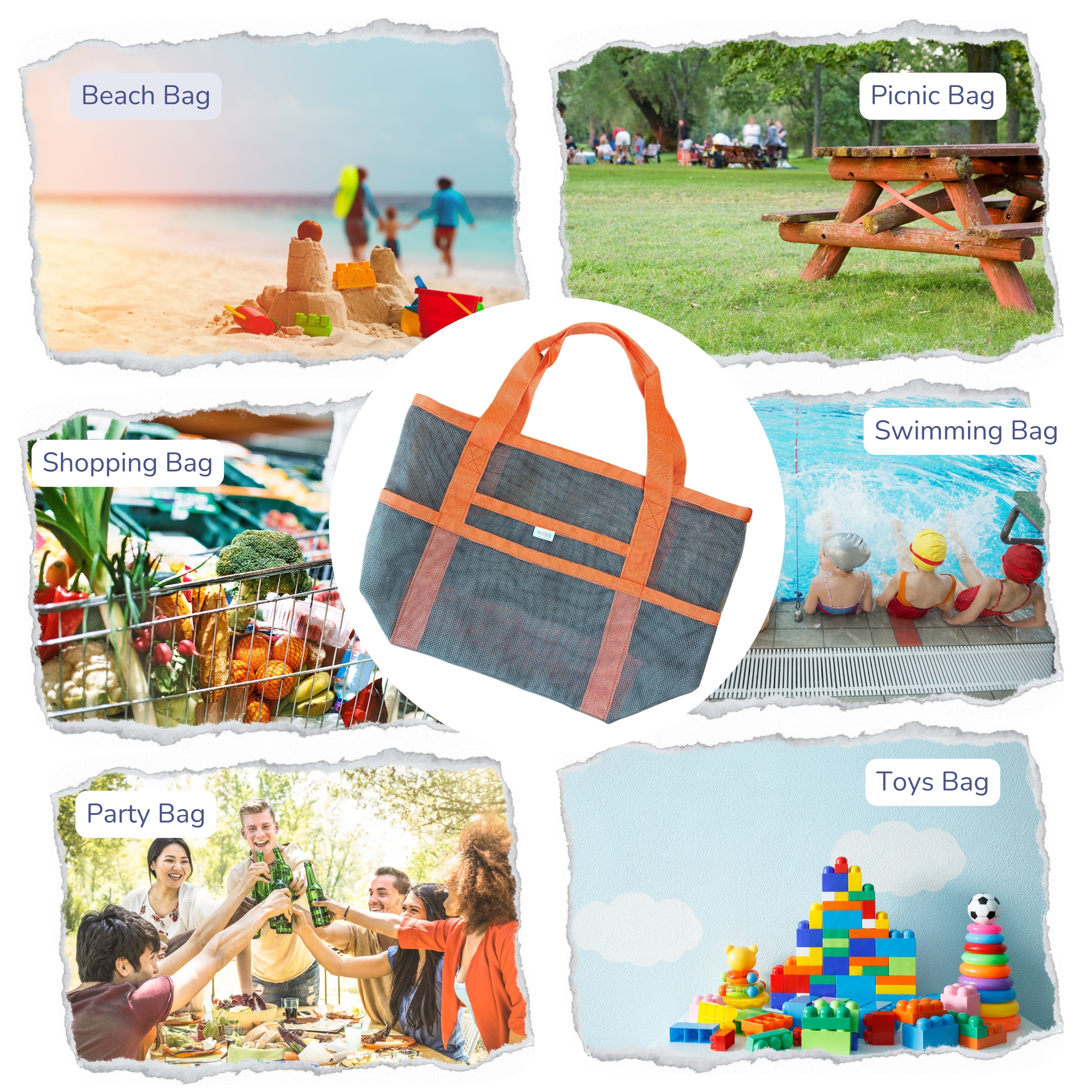 Mesh Tote Beach Bag ORANGE