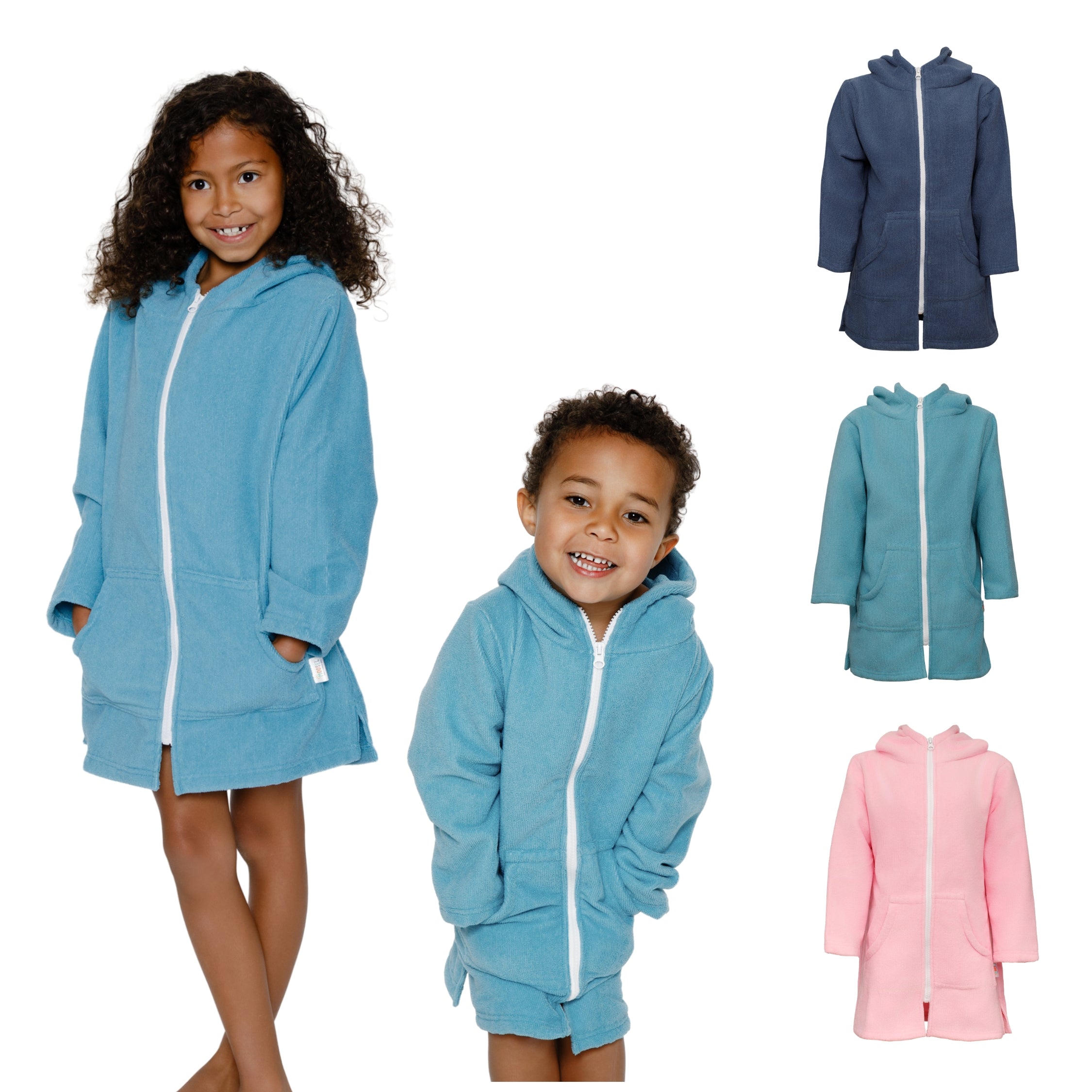 Kids Teal|Hooded Beach Towel, Full Zip