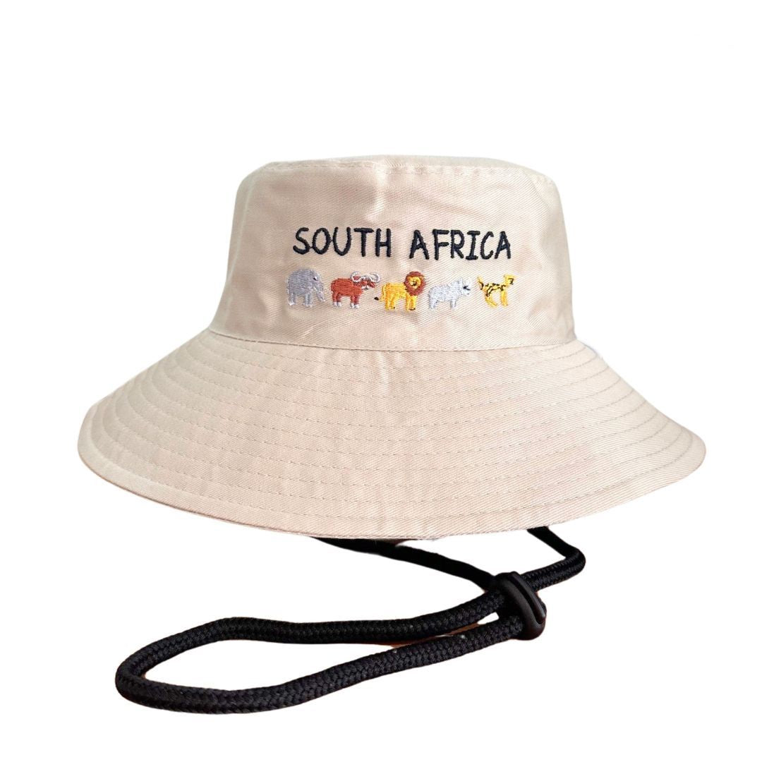 Beige SA Big 5| Kids Bucket Hat, Chin Strap