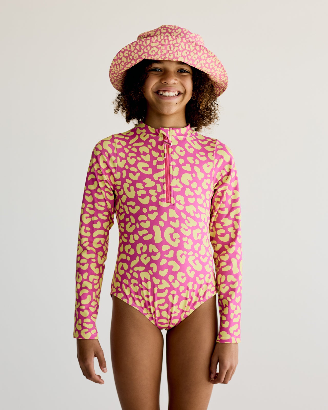 Leopard Print Swimming Costume - Pink & Yellow