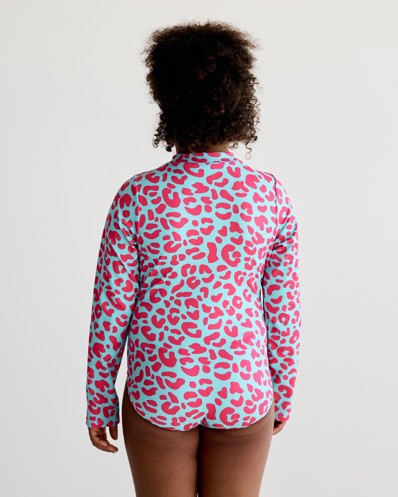 Leopard Print Swimming Costume - Pink & Teal