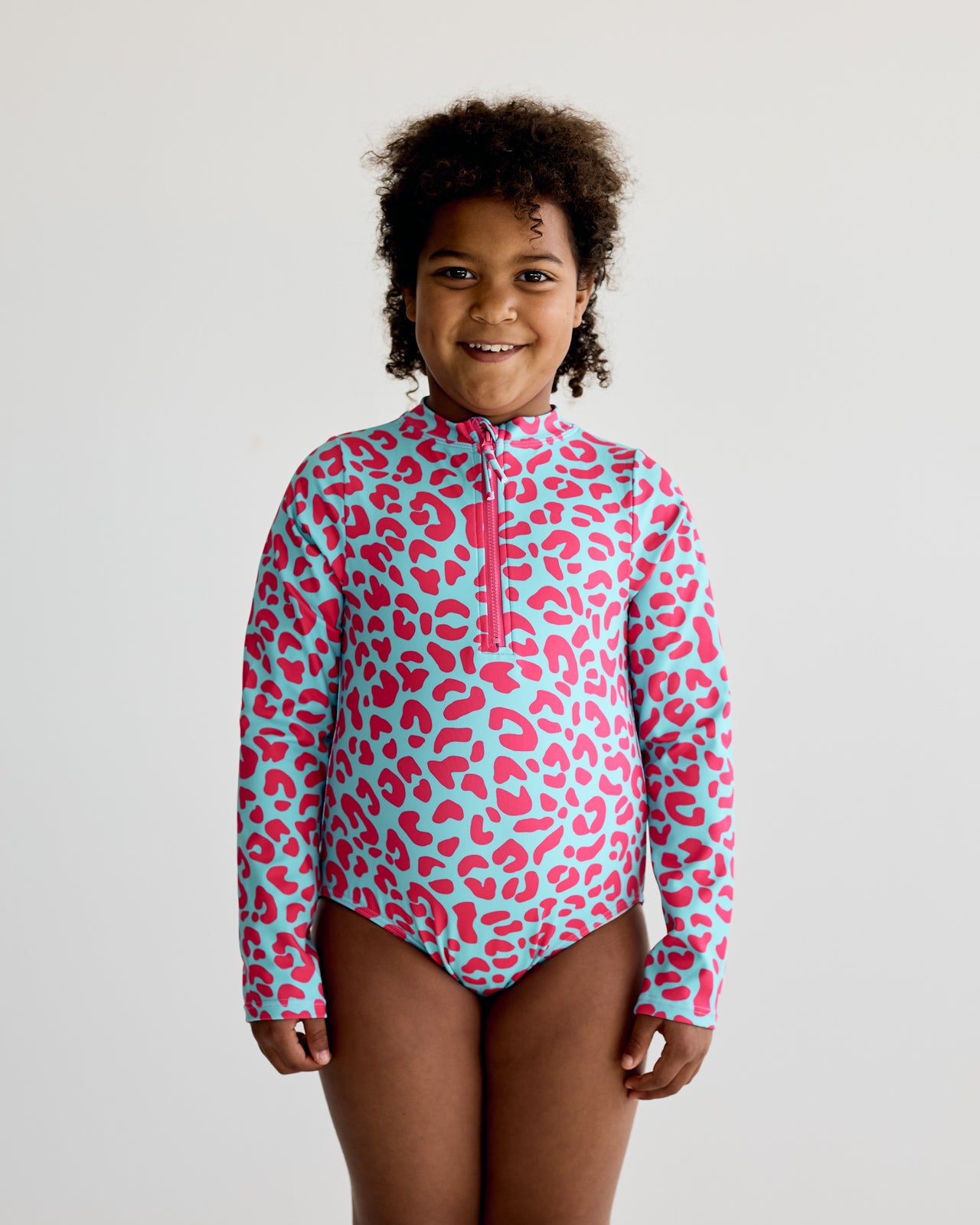 Leopard Print Swimming Costume - Pink & Teal