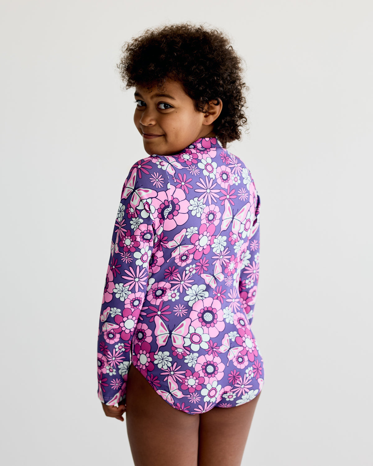Flowers Swimming Costume - Pink & Purple