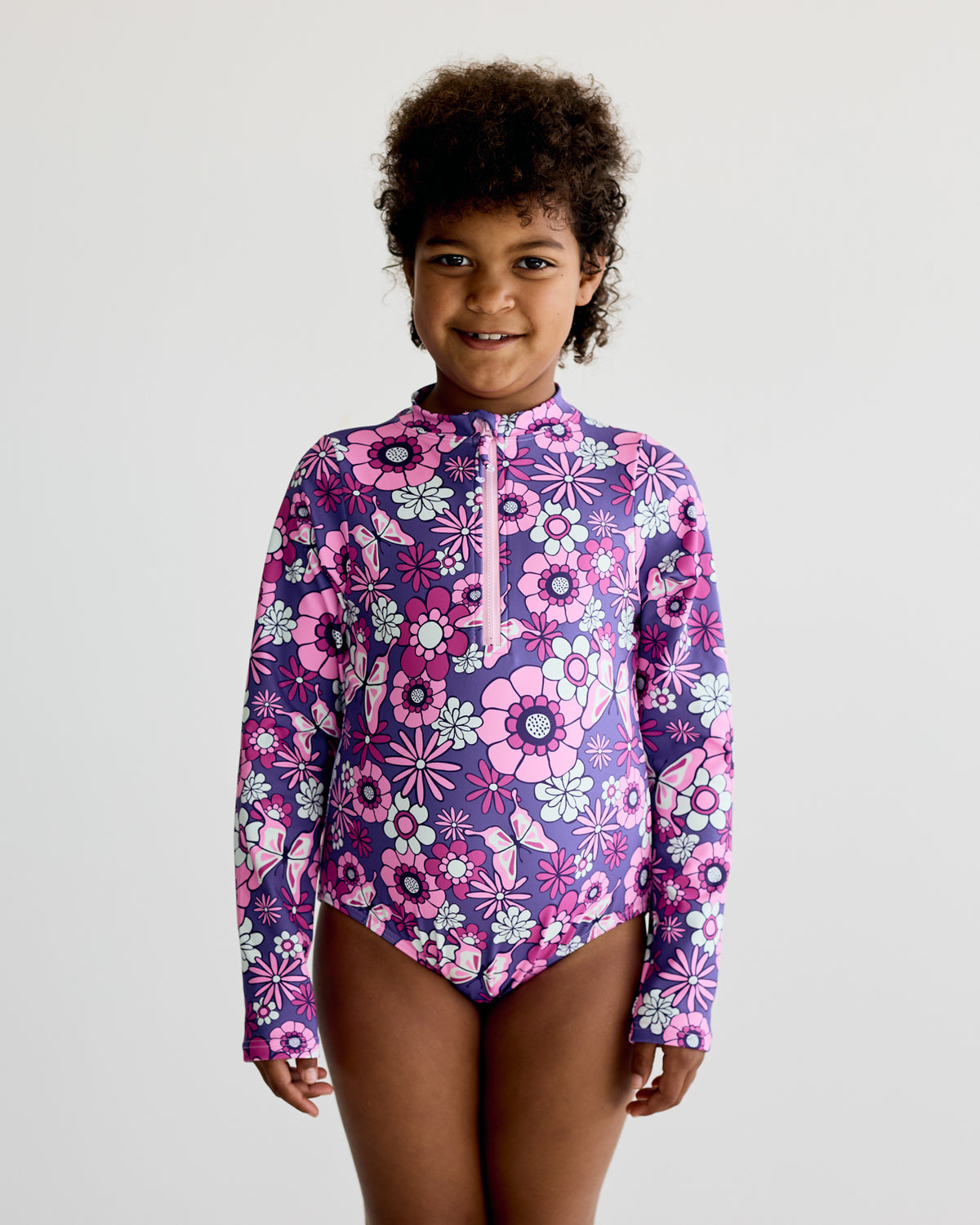 Flowers Swimming Costume - Pink & Purple