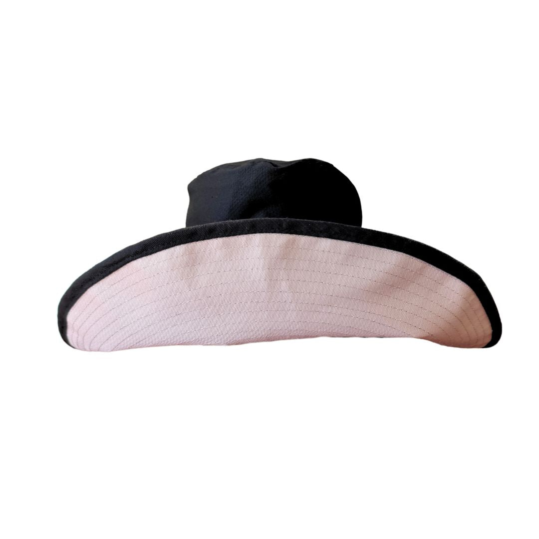 Women's Black/Beige Bucket Sun Hat - 14cm brim, Extra Cover