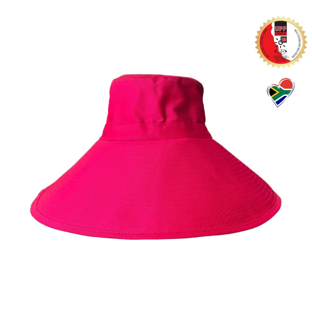 Womens Pink/Beige Bucket Sun Hat - 14cm brim, Extra Cover
