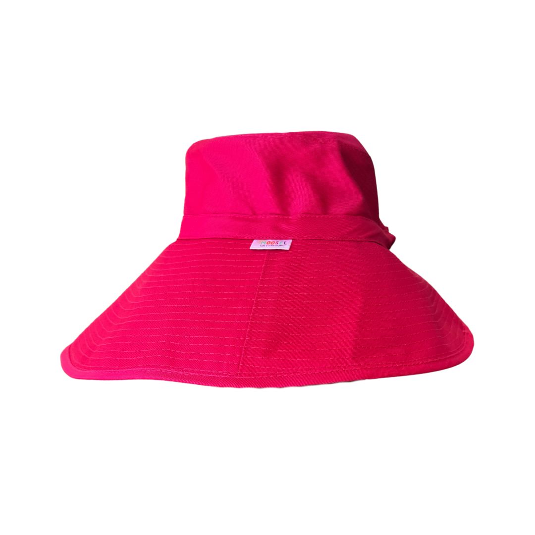 Womens Pink/Beige Bucket Sun Hat - 14cm brim, Extra Cover
