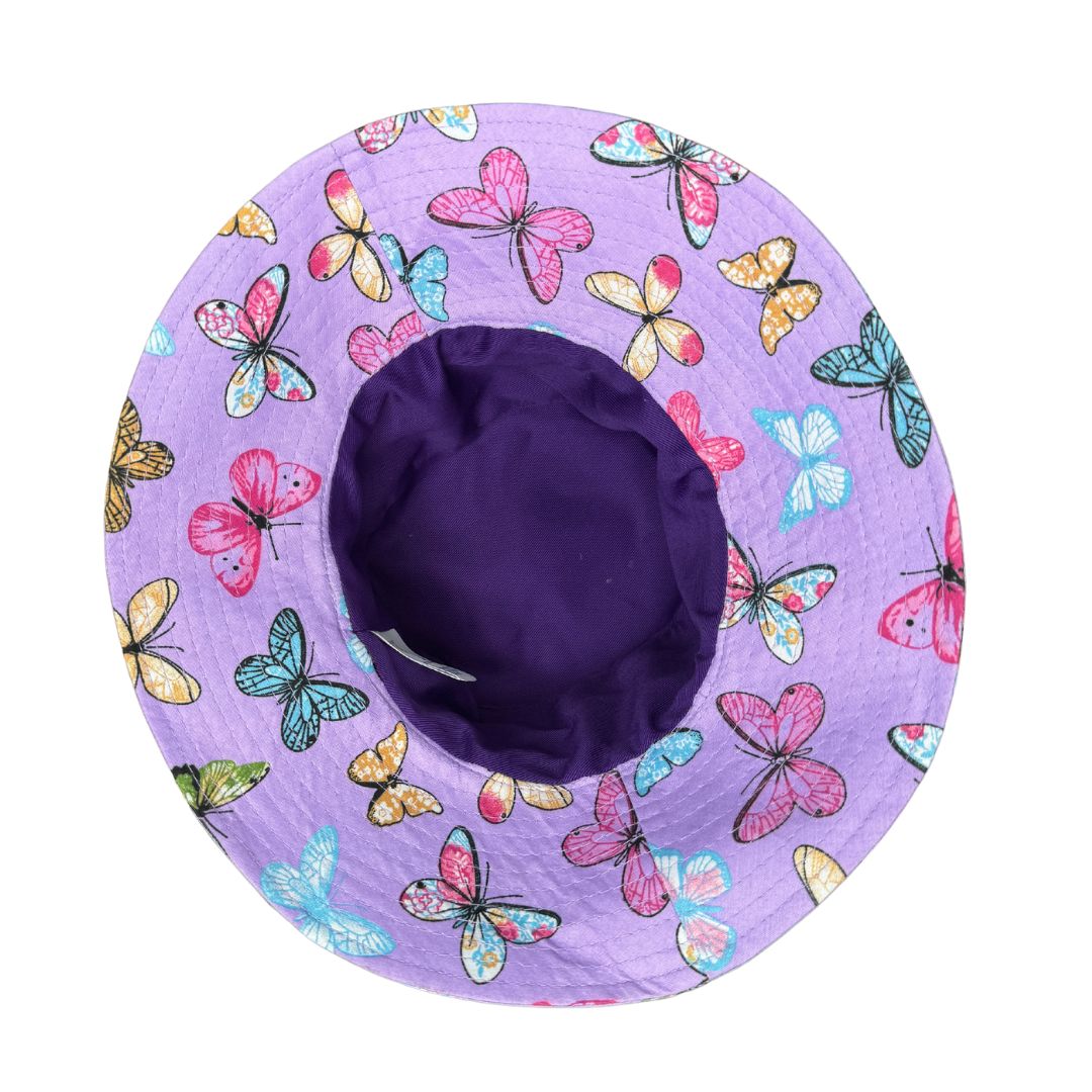 Girls Purple Butterfly Bucket Hat | 7cm Brim