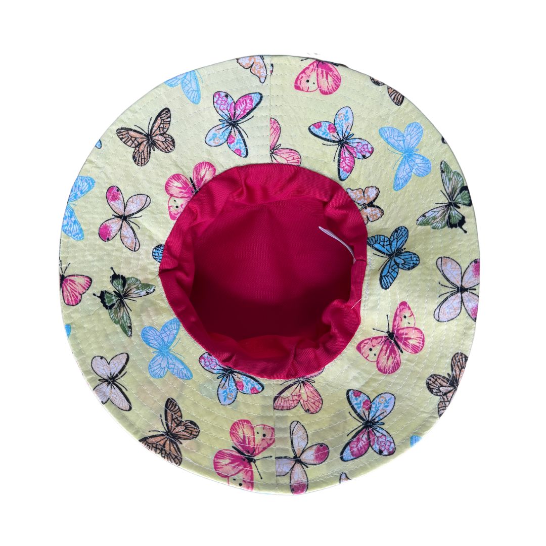 Girls Yellow Butterfly Bucket Hat | 7cm Brim