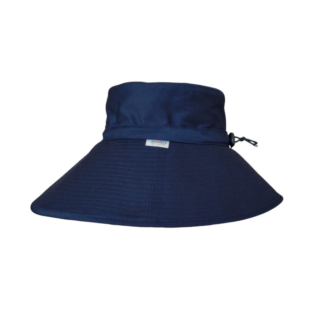 Women's Navy/Beige Bucket Hat - 14cm Brim, Extra Cover, Cotton Blend