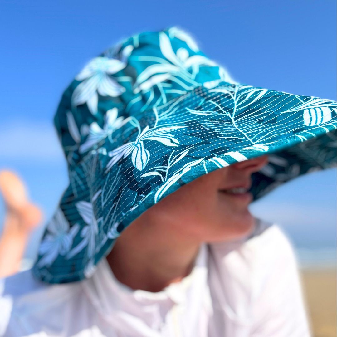 Women's Tropical Teal Swim Bucket Hat | 14cm Brim, Extra Cover