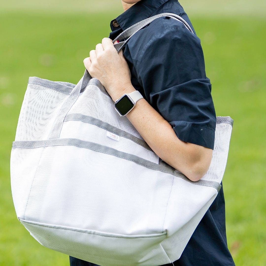 Mesh Tote Beach Bag WHITE & GREY