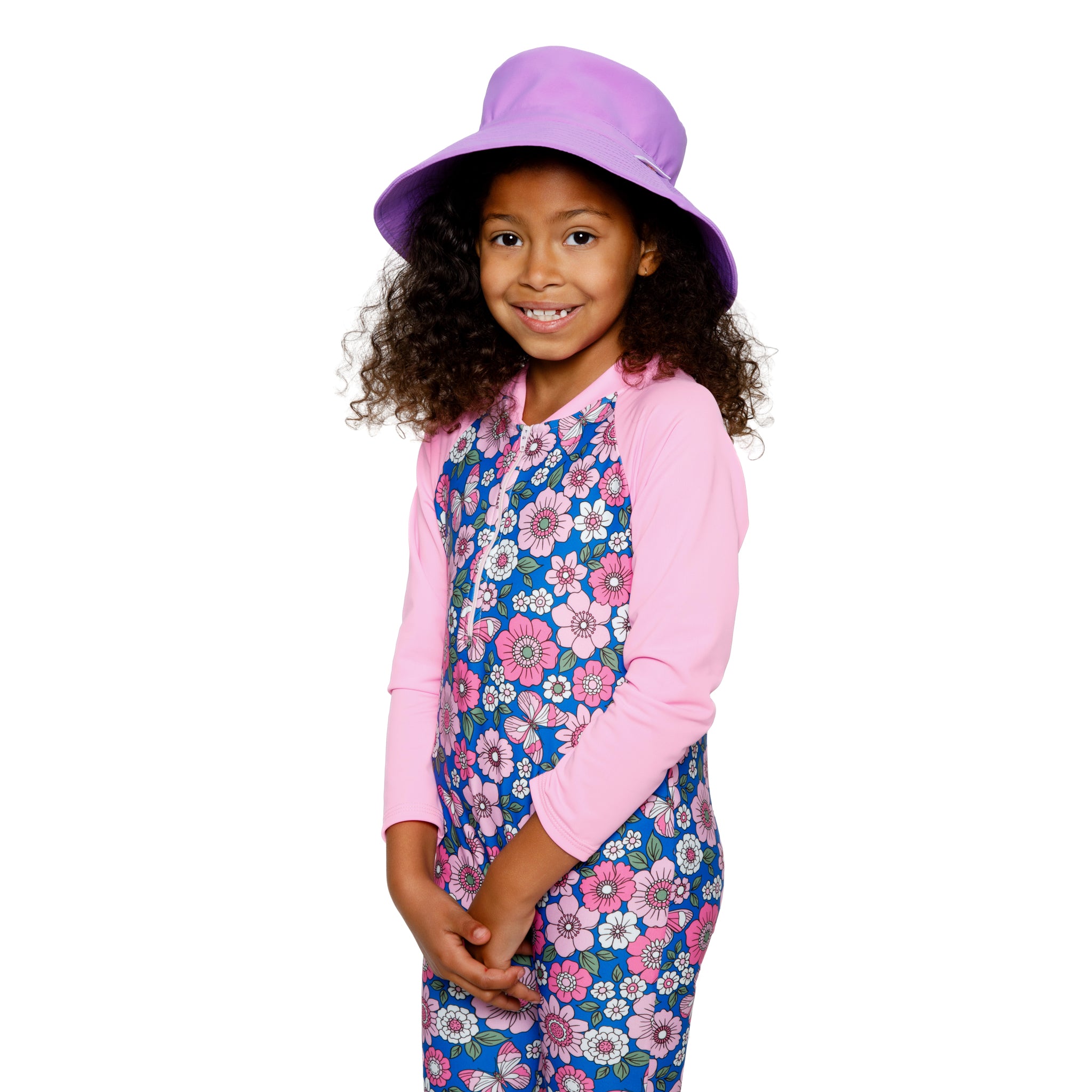 Girls Flower Power Swim Onesie | Long Sleeve, Front Zip