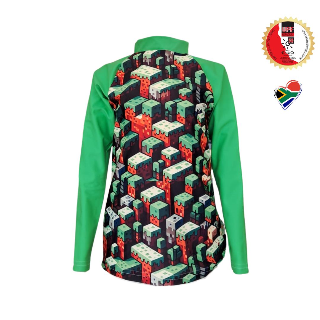 Boys Minecraft Rash Vest | Kids Swimwear High Neck Long Sleeves