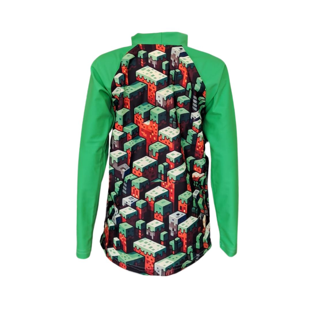 Boys Minecraft Swim Rash Vest  | Long Sleeve, High Neck