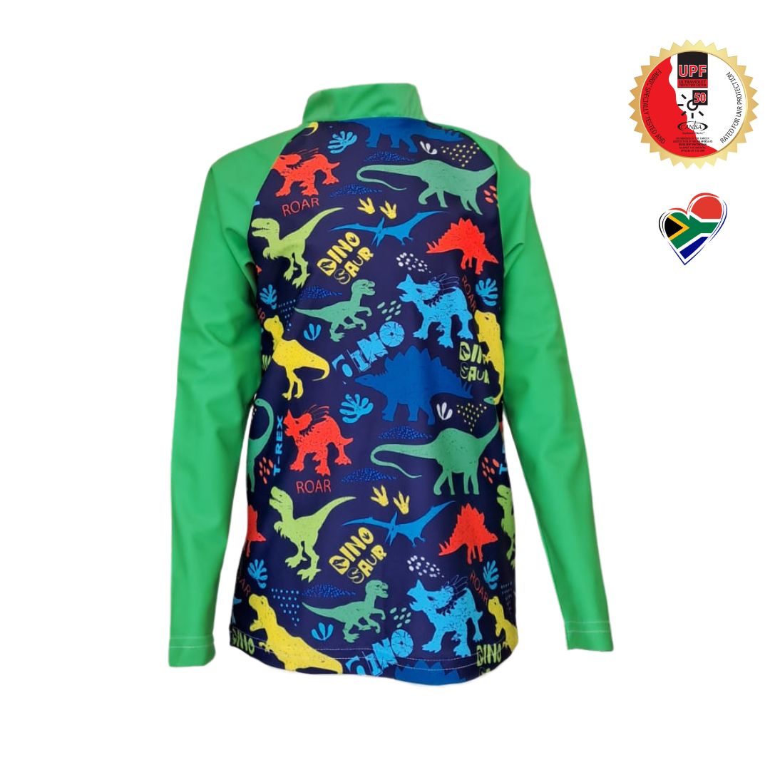 Boys Dinosaur Swim Rash Vest | Long Sleeve, High Neck